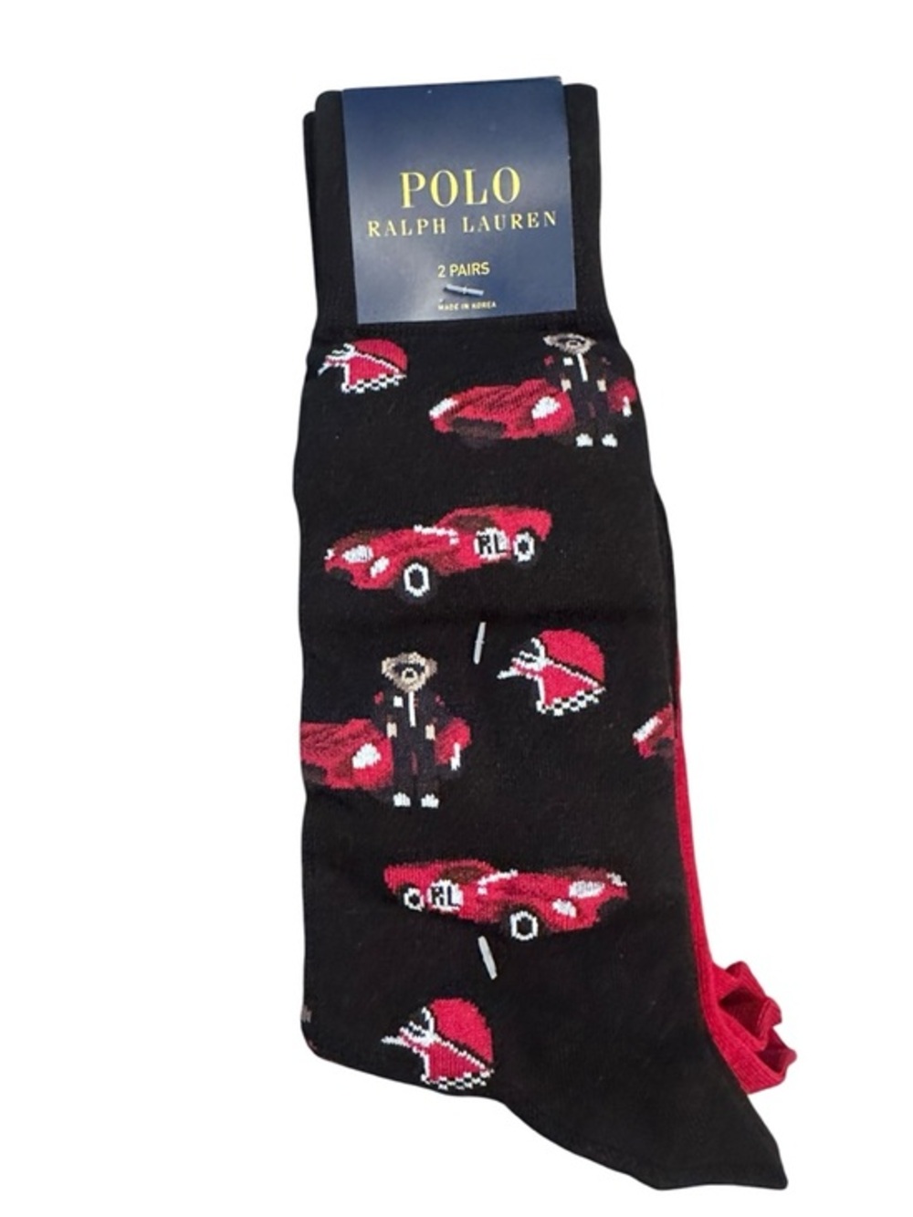 Polo Ralph Lauren Polo Bear Socks - Race Car - 2 Pair Mens Size Large